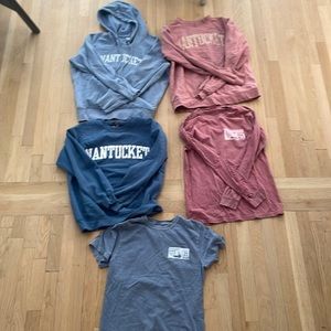 2 sweatshirts, 1 long sleeve, and 1 T-shirt all from nantucket